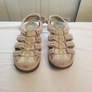Clarks Privo Women Beige Suede Sport Sandals Bungee Strappy Comfort Shoes Size 8